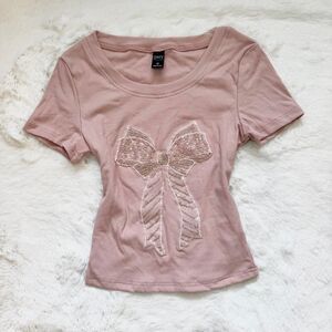 Dazy Women's Pink Bow T-shirt
